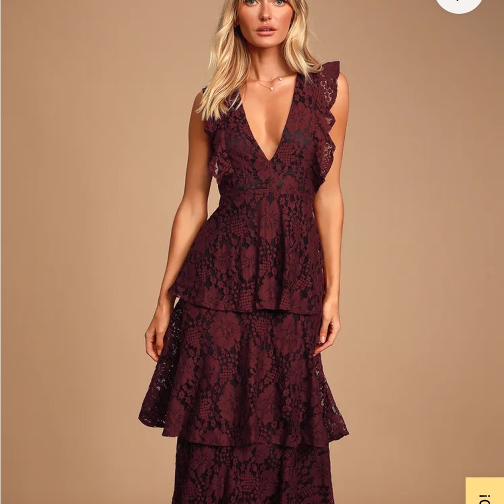 LULUS Burdgundy Lace Tiered Dress